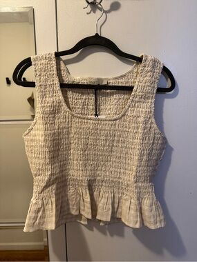 Onia Cream Smocked Peplum Camisole Top